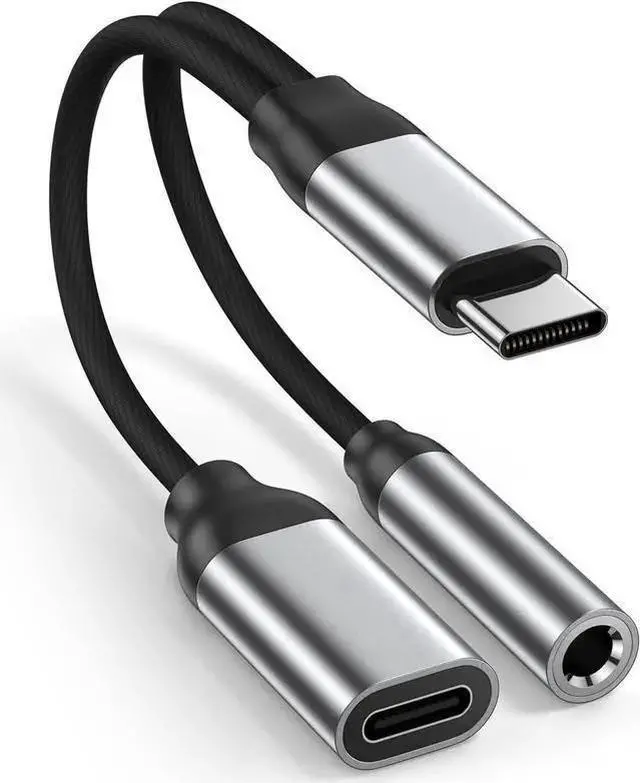 Main image of WISDUM USB C to 3.5mm Audio Adapter Aux to USB C Headphone and Charger Adapter 2-in-1 USB C Splitter with PD 60W Fast Charging Compatible with 15 Plus Pro Max Galaxy Note Pro Pixel -Silver