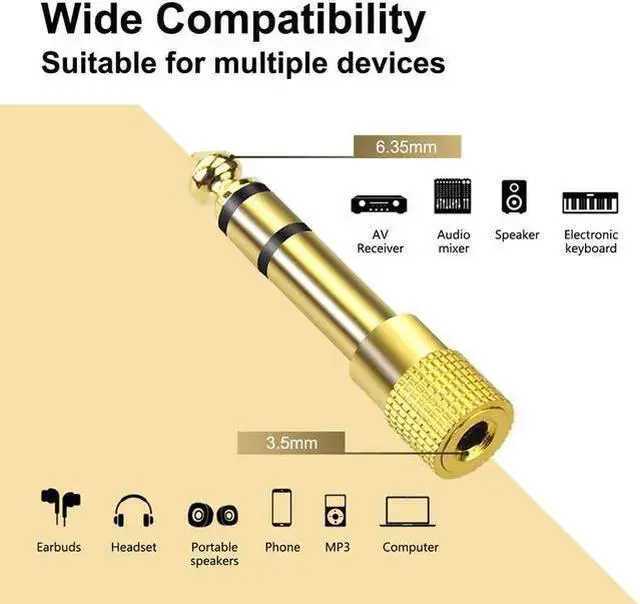 Alt view image 3 of 7 - WISDUM 6.35mm (1/4 inch) Male to 3.5mm (1/8 inch) Female Stereo Audio Jack Adapter for Aux Cable Guitar Amplifier Headphone 2 Pack