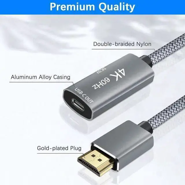 Alt view image 5 of 7 - WISDUM HDMI Male to USB-C Female Cable Adapter with USB-C Power Cable Type C 3.1 (Display) to HDMI (Source) Converter 4K 60Hz Thunderbolt 3 Adapter for New Pro Mac Surface Xreal Air Rokid