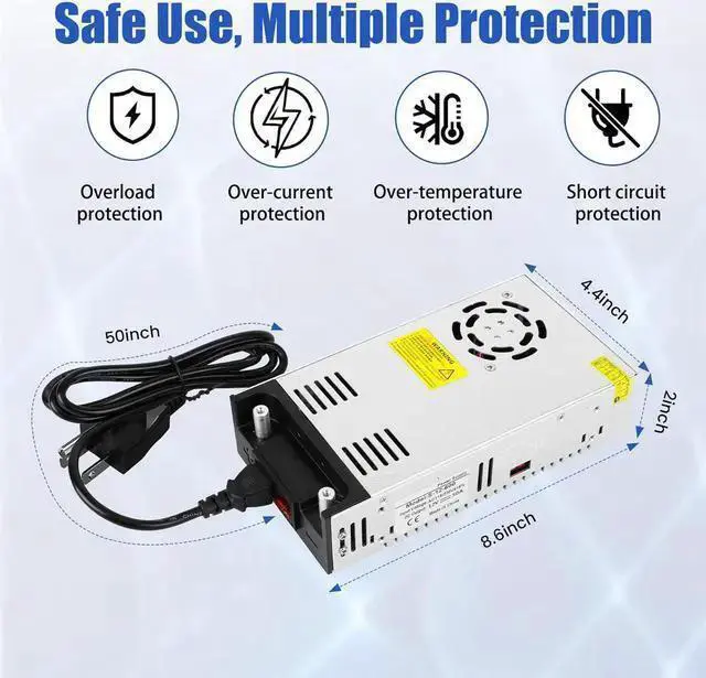 Alt view image 5 of 7 - WISDUM New Version 110V AC to 12V DC Converter DC 12Volt 50A 600W Power Supply Transformer Adapter SMPS AC to DC Converter Switch Power Supply Max 50A 600W