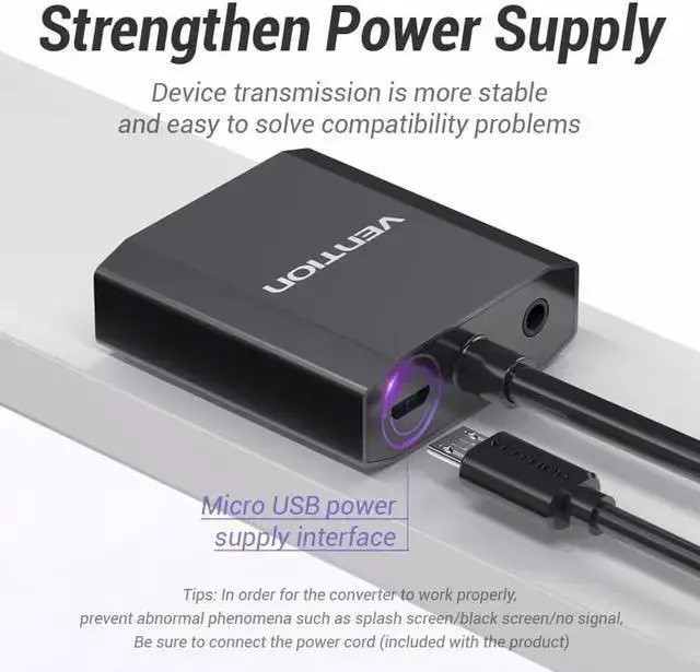 Alt view image 5 of 7 - WISDUM VGA to HDMI Adapter ,1080P Analog to Digital Video Audio Converter Male to Female with Audio and Micro USB Charging Cable VGA Adapter for PC Laptop to HDTV Projector