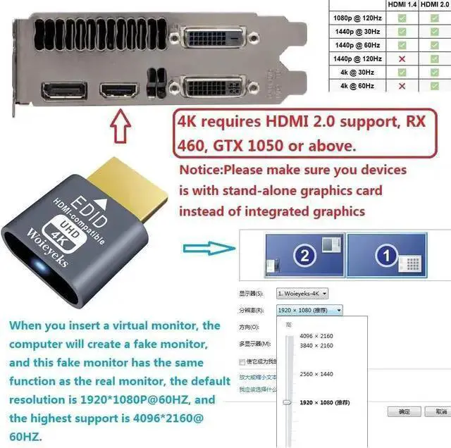 Alt view image 2 of 6 - WISDUM 3 Pack HDMI Dummy Plug 4K HDR Virtual Monitor EDID Emulator Headless Display Adapter Supports up to 4k@60Hz 1080@120Hz