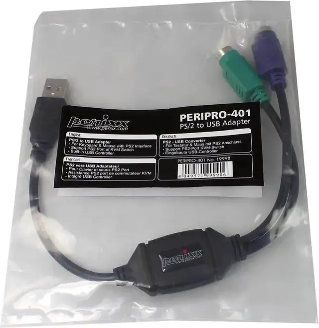 Alt view image 7 of 7 - WISDUM Perixx PERIPRO-401 PS2 to USB Adapter for Keyboard and Mouse - Built-in USB Controller - Black