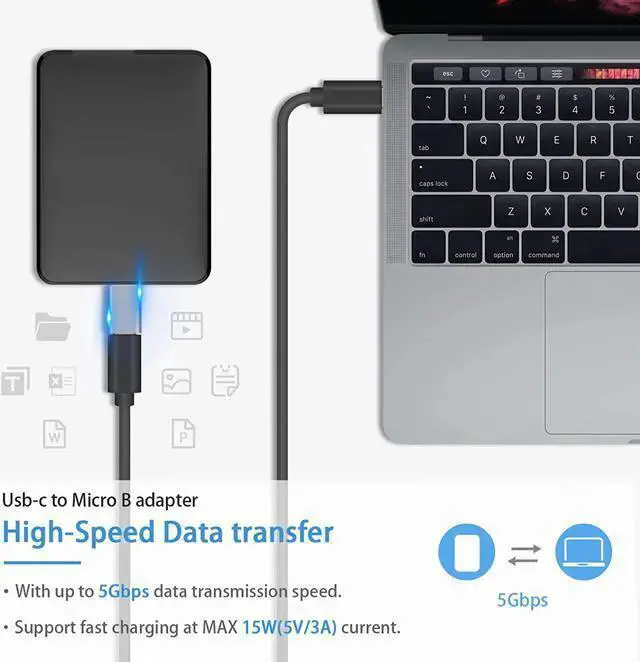 Alt view image 2 of 7 - WISDUM USB C to Micro B Adapter Type C to Micro B Cable Adapter 2Pack Micro B to USB C 3.1 Adapter for Hard Drive Cable USB C Hard Drive Cable Adapter for USB 3.0 External Portable SSD HDD