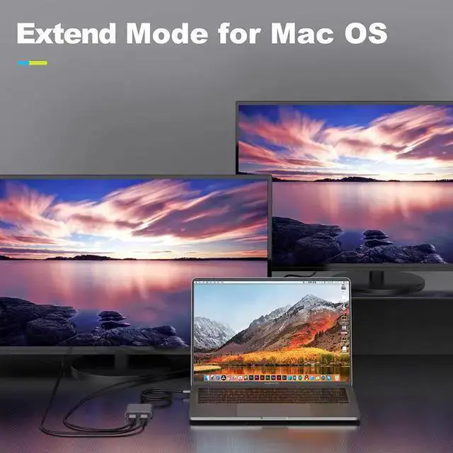 Alt view image 3 of 7 - WISDUM USB C to Dual HDMI Adapter 4K 60Hz, Splitter 2 Monitors Extended Display, Type C Hub Multiple Docking Station for Laptop(DP Alt Mode Required) Compatible with Thunderbolt 3