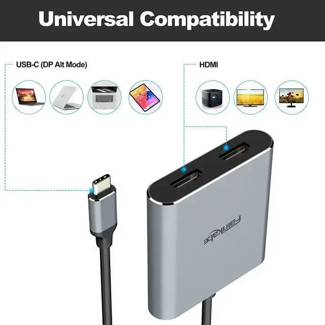 Alt view image 5 of 7 - WISDUM USB C to Dual HDMI Adapter 4K 60Hz, Splitter 2 Monitors Extended Display, Type C Hub Multiple Docking Station for Laptop(DP Alt Mode Required) Compatible with Thunderbolt 3