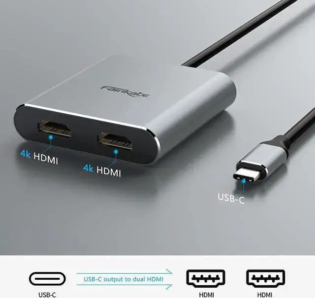 Alt view image 7 of 7 - WISDUM USB C to Dual HDMI Adapter 4K 60Hz, Splitter 2 Monitors Extended Display, Type C Hub Multiple Docking Station for Laptop(DP Alt Mode Required) Compatible with Thunderbolt 3