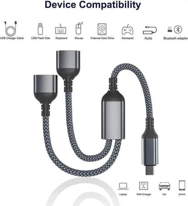 Alt view image 6 of 7 - WISDUM USB C Male to Dual USB Female Cable Splitter 1FT Thunderbolt 3 to Double Type A 2.0 OTG Adapter Cord Converter Multiple Hub for Pro Air 4 5 Mini 6 Surface GO S23
