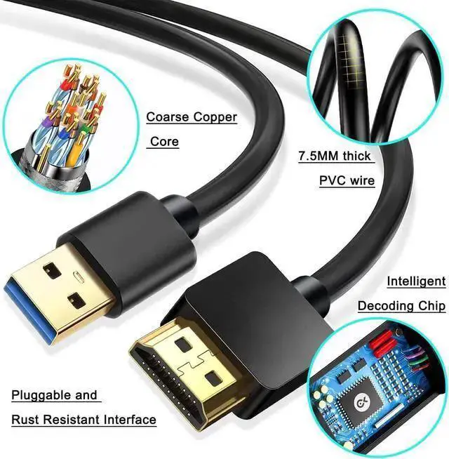 Alt view image 5 of 7 - WISDUM USB to HDMI Adapter Cable 6.6FT USB to HDMI Cable Male to Male Full 1080P HD Display Cable Audio Video Converter Cord for PC/Laptop to Monitor/HDTV/Projector Supports Windows 7/8/10 Mac OS