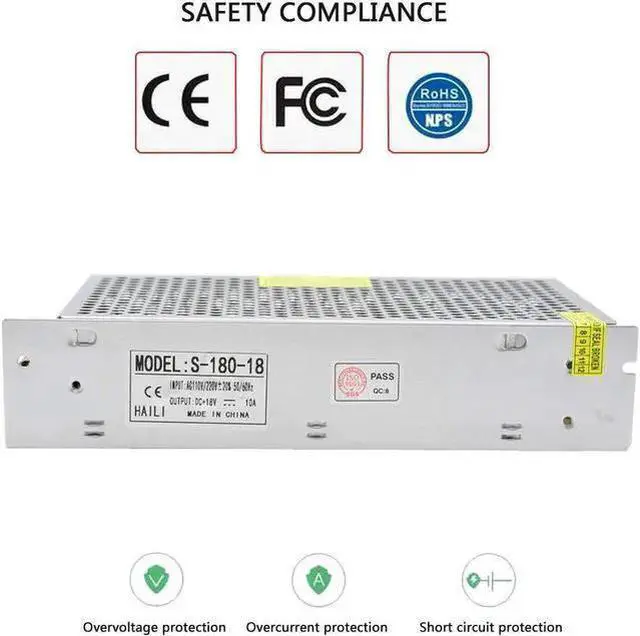 Alt view image 2 of 7 - WISDUM 18V 10A Switching Power Supply Transformer AC110/220V to DC 18V 10A 180W for Industrial Automation, Electronic Equipment, Communications