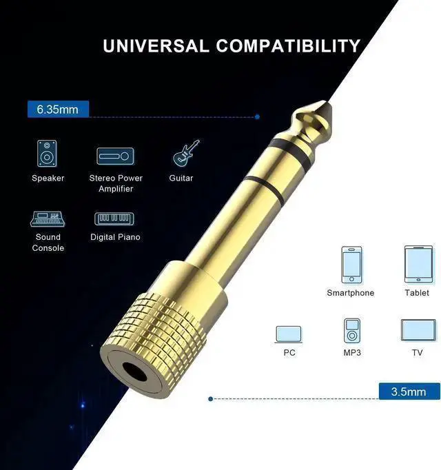 Alt view image 5 of 6 - WISDUM Headphone Adapter 6.35mm (1/4 Inch) Male to 3.5mm (1/8 Inch) Female and 3.5 mm Male Plug to 6.35 mm Female Jack Audio Stereo TRS Converter Adapters (4 -Pack Gold Plated)