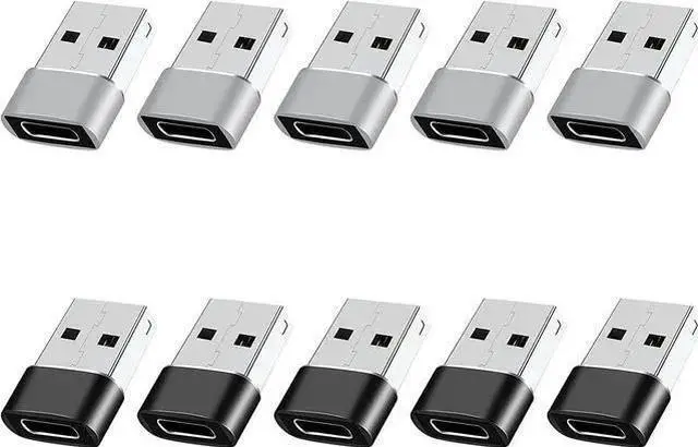 Main image of WISDUM USB to USB C Adapter 10 Pack USB to USBC Adapter USB to USBC-C Adapter USB C Adapter USB A to USB C Adapter USB to USB C Converter for 15/14/13 Pro Air AirPods and More Black+Grey
