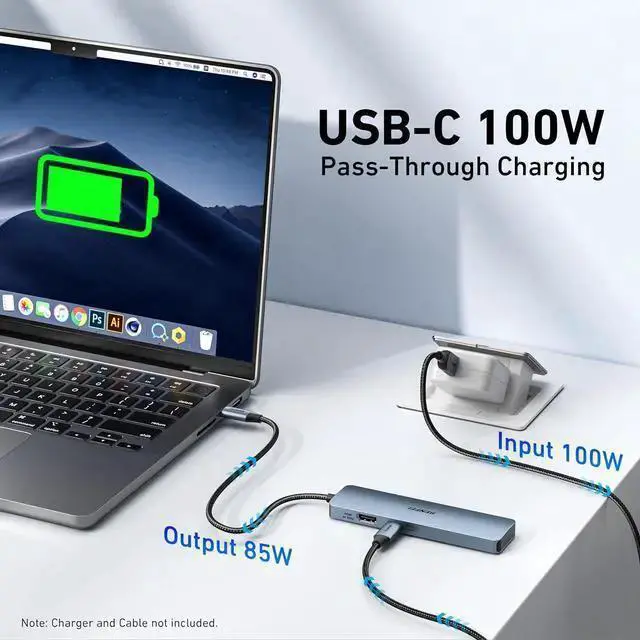 Alt view image 6 of 7 - WISDUM USB C HUB 6-in-1 with HDMI(4K@60Hz), 100W Power Delivery, 10Gbps 2*USB-A and 2*USB-C, Silicone Cable, Aluminum Case Compatible with 15 Pro/Max, , Pro, iMac, S23, XPS17