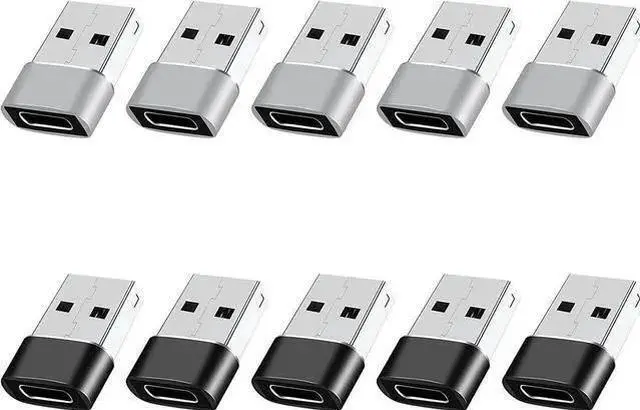 Main image of WISDUM USB to USB C Adapter 10 Pack USB to USBC Adapter USB to USBC-C Adapter USB C Adapter USB A to USB C Adapter USB to USB C Converter for 15/14/13 Pro Air AirPods and More Black+Grey