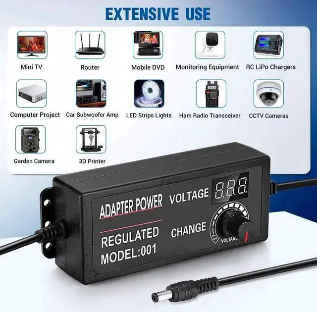 Alt view image 3 of 7 - WISDUM 3V-12V 5A 60W Adjustable Power Supply with LED Display, Variable DC 3V 5V 6V 9V 12V Universal AC/DC Adapter, 100V-240V AC to DC 3-12V Switching Power Converter Multi-Voltage Regulated Adaptor