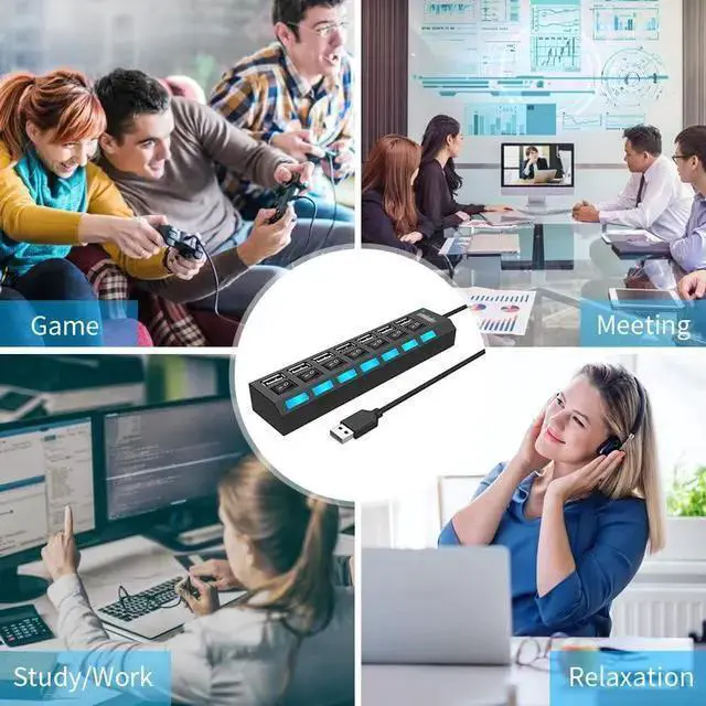 Alt view image 7 of 7 - WISDUM Multi Port USB Splitter, 7 in 1 USB Port 2.0 Hub with High Speed Individual ON/Off Switches and LEDs USB Port Expander (7-Port USB)