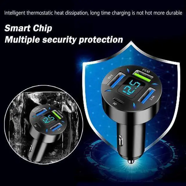 Alt view image 5 of 7 - WISDUM 4 Ports USB Car Charger USB Adapter with Voltmeter Type C Port PD 3.1/QC 3.0 Super Fast Charging Car Cigarette Lighter Plug for 14 13 12 S22 S21 S20 Pro& More Mobil Phone (Black)