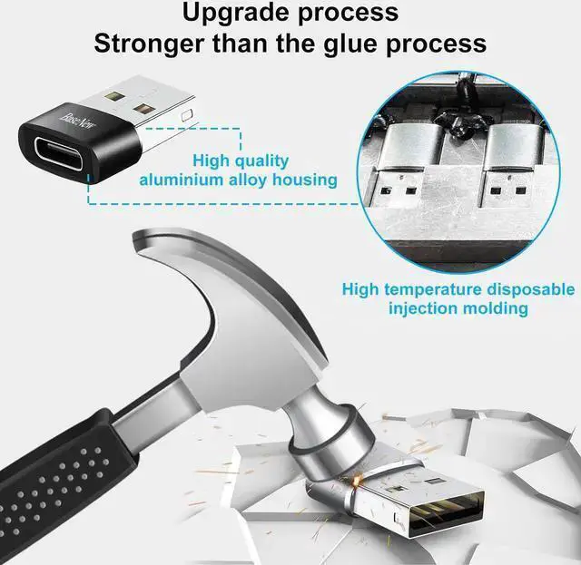 Alt view image 6 of 7 - WISDUM USB to USB C Adapter 10 Pack USB to USBC Adapter USB to USBC-C Adapter USB C Adapter USB A to USB C Adapter USB to USB C Converter for 15/14/13 Pro Air AirPods and More Black+Grey