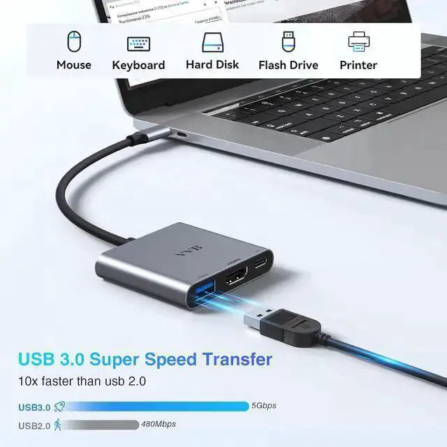 Alt view image 4 of 6 - WISDUM USB C to HDMI Adapter,Type C to Adapter Multiport USB-C Hub Digital AV Converter with 4K HDMI,USB3.0,USB C PD Charge Port for Pro/air, Pro/air,Tablet,Switch, 15 and More USBC Device