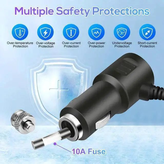 Alt view image 2 of 7 - WISDUM 7-in-1 120W High Power Fast Charging Car Charger Adapter with 4-Way Splitter and Triple USB Ports for 12V/24V Vehicles (Black)