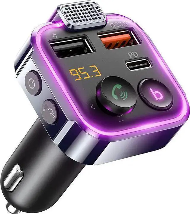 Main image of WISDUM 2023 Upgraded Bluetooth FM Transmitter for Car Adapter, Stronger Microphone & Bass Sound Bluetooth Radio Transmitter Car Adapter, Support 42W PD+QC3.0, 7 Colors LED Backlit, Wireless Call