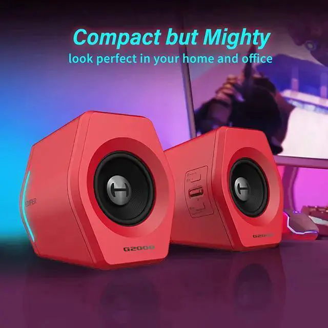 Alt view image 5 of 7 - WISDUM Edifier G2000 32W PC Computer Speakers for Gaming Desktop PC Laptop Mac Computer Woofer Speakers Bluetooth USB 3.5mm AUX Inputs RGB Lights Multimedia Speakers Red