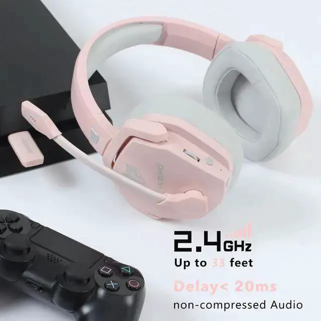Alt view image 3 of 6 - WISDUM G06 Wireless Gaming Headset with Microphone for PS5, PS4, PC, Mac, 3-in-1 Gamer Headphones wit Mic, 2.4GHz Wireless for PS Console, Bluetooth Mode for Switch, Wired Mode for Controller Pink