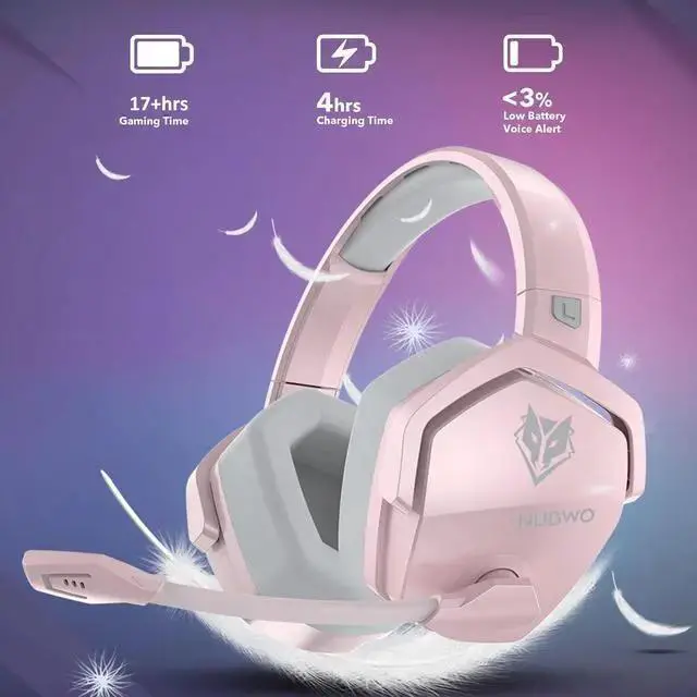Alt view image 4 of 6 - WISDUM G06 Wireless Gaming Headset with Microphone for PS5, PS4, PC, Mac, 3-in-1 Gamer Headphones wit Mic, 2.4GHz Wireless for PS Console, Bluetooth Mode for Switch, Wired Mode for Controller Pink