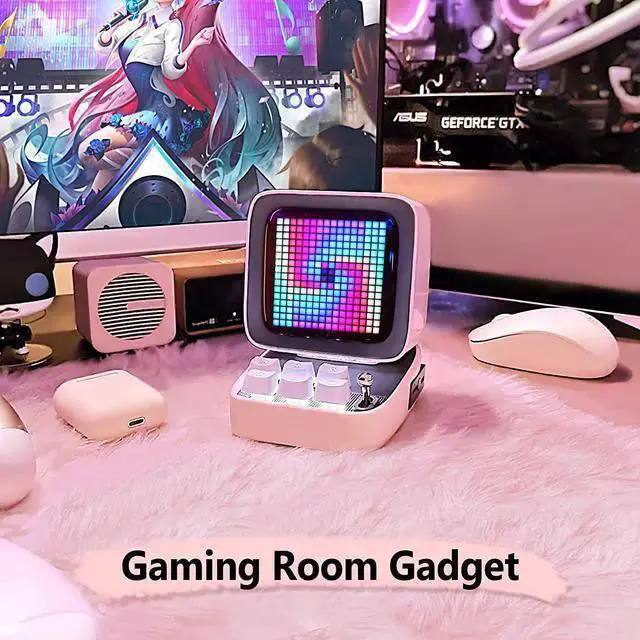 Alt view image 3 of 7 - WISDUM Divoom Ditoo Retro Pixel Art Game Bluetooth Speaker with 16X16 LED App Controlled Front Screen (Pink)