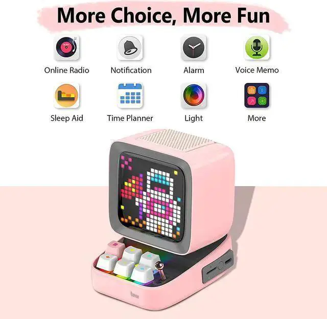 Alt view image 6 of 7 - WISDUM Divoom Ditoo Retro Pixel Art Game Bluetooth Speaker with 16X16 LED App Controlled Front Screen (Pink)