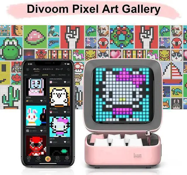 Alt view image 5 of 7 - WISDUM Divoom Ditoo Retro Pixel Art Game Bluetooth Speaker with 16X16 LED App Controlled Front Screen (Pink)