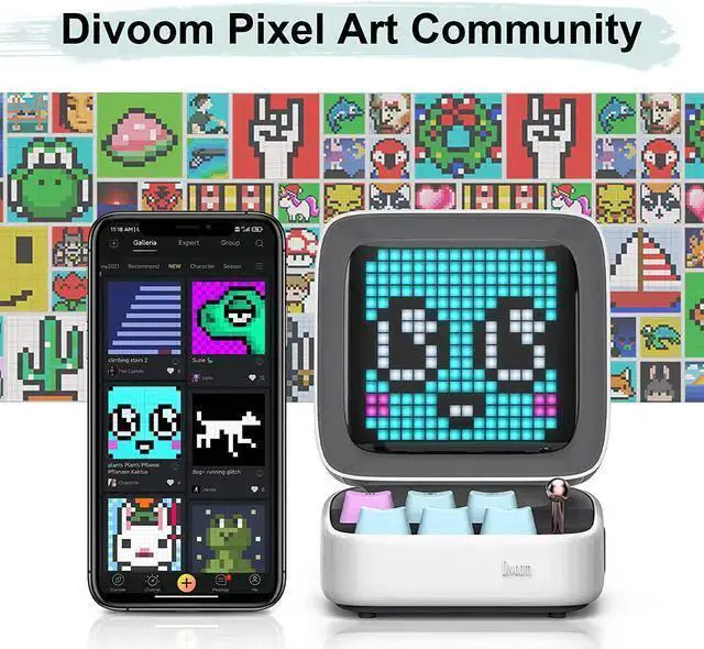Alt view image 3 of 6 - WISDUM Divoom Ditoo Pixel Art Gaming Portable Bluetooth Speaker with App Controlled 16X16 LED Front Panel, Also a Smart Alarm (White)