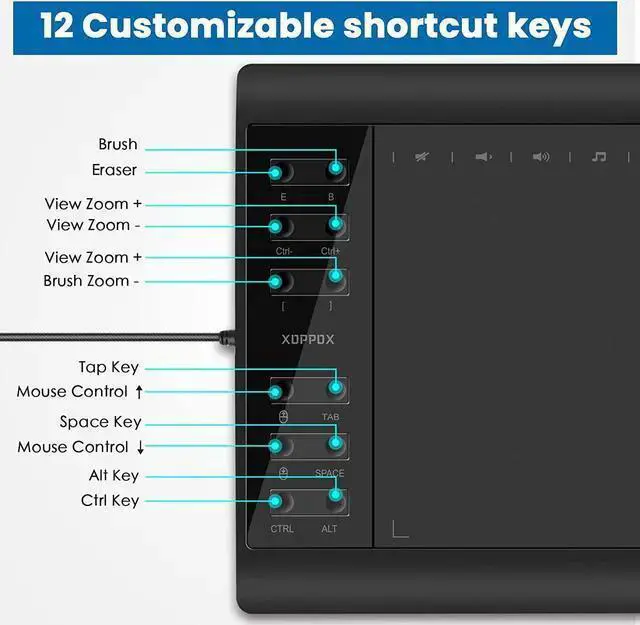 Alt view image 7 of 7 - WISDUM XOPPOX Graphics Drawing Tablet 10 x 6 Inch Large Active Area with 8192 Levels Battery-Free Pen and 12 Hot Keys, Compatible with PC/Mac/Android OS for Painting, Design & Online Teaching