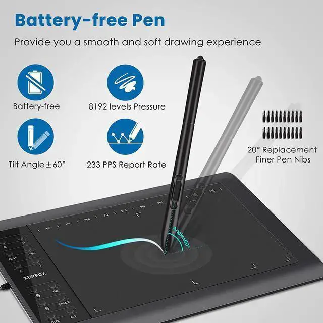 Alt view image 6 of 7 - WISDUM XOPPOX Graphics Drawing Tablet 10 x 6 Inch Large Active Area with 8192 Levels Battery-Free Pen and 12 Hot Keys, Compatible with PC/Mac/Android OS for Painting, Design & Online Teaching