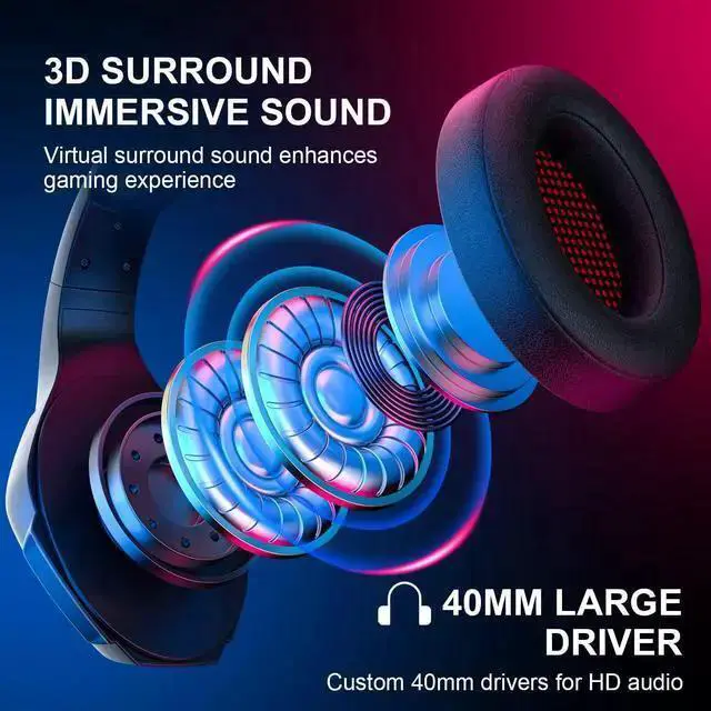 Alt view image 3 of 7 - WISDUM PHOINIKAS Gaming Headset for one, PS5, PC, PS4 Headset with 7.1 Stereo Sound, Bluetooth Wireless Headset for Phone, Over Ear Headphones with Noise Cancelling Detachable Mic, Bluetooth Up to 40h