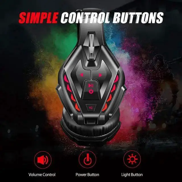 Alt view image 7 of 7 - WISDUM PHOINIKAS Gaming Headset for one, PS5, PC, PS4 Headset with 7.1 Stereo Sound, Bluetooth Wireless Headset for Phone, Over Ear Headphones with Noise Cancelling Detachable Mic, Bluetooth Up to 40h