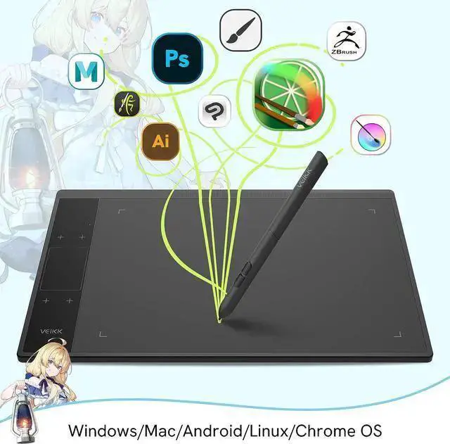 Alt view image 6 of 7 - WISDUM Digital Graphics Drawing Tablet VEIKK A30, 4 Touch Keys 1 Touch Panel, Linux Support, 10x6 Inch Drawing Pad with 8192 Levels Battery-Free Pen Electronic Writing Tablet for PC/Android/Mac OS