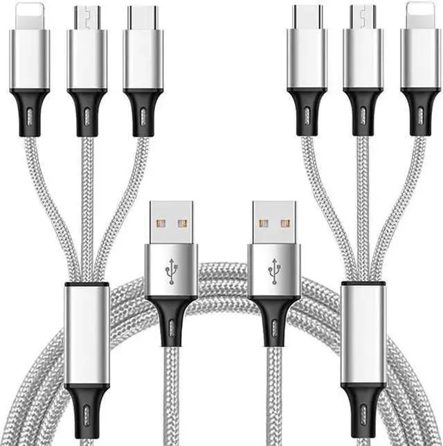 Main image of WISDUM Multi Charging Cable (2Pack 5FT) Multi USB Charger Cable Aluminum Nylon 3 in 1 Universal Multiple Charging Cord with Type-C/Micro USB Connectors for Most Phones & Tablets (Charging Only)