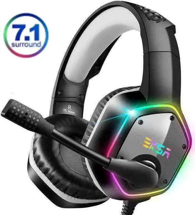 Main image of WISDUM EKSA E1000 Gaming Headset 7.1 Virtual Surround Gaming Headphones Wired USB Earphone With LED RGB Light Mic For Computer/PC/PS4 Gray/Green