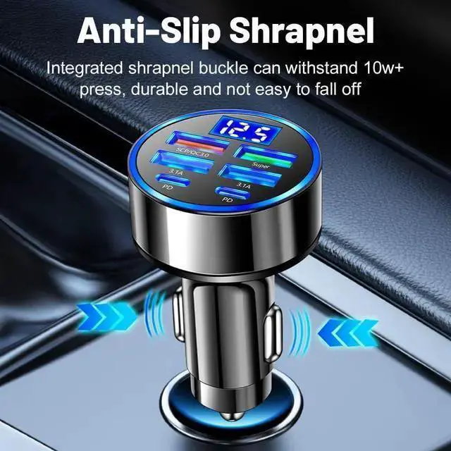 Alt view image 2 of 7 - WISDUM 6-in-1 Multi-Port Car Charger with Voltage Detection 2PD+3USB+QC3.0 Fast Charge Cigarette Lighter Plug Adapter Compatible with Android Pro and More
