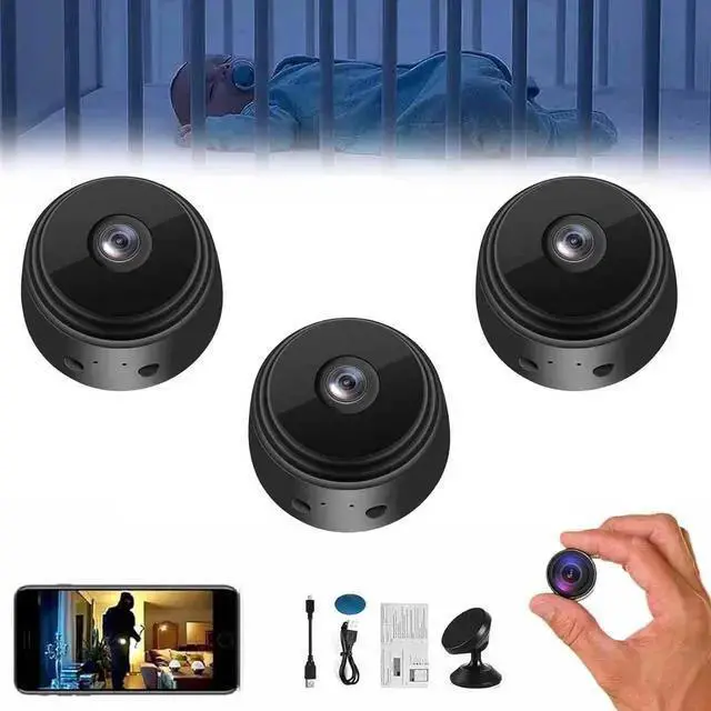 Main image of WISDUM Magnetic Mini Security Camera Outdoor, Mini Security Cameras for Home Security, Mini 1080p HD Wireless Magnetic Security Camera, Nanny Cams Wireless with Cell Phone App and Sound(3, Black)