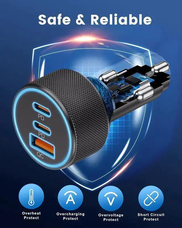 Alt view image 4 of 7 - WISDUM USB C Car Charger, 3-Port 67W Dual USB-C & USB-A Car Power Adapter PD/QC Fast Charging Cigarette Lighter for 15/14/13/12/11/Pro Max, , Galaxy S24/S23/S22/S21, Google Pixel, Android