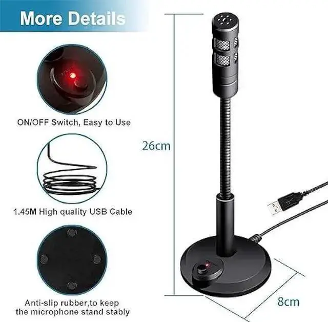 Alt view image 4 of 6 - WISDUM USB Computer Microphone,Plug and Play Desktop PC Laptop Microphone with Mute Button and LED Indicator for Streaming,Podcasting,Recording,Gaming,Skype,YouTube Mic for Mac or Window Black.