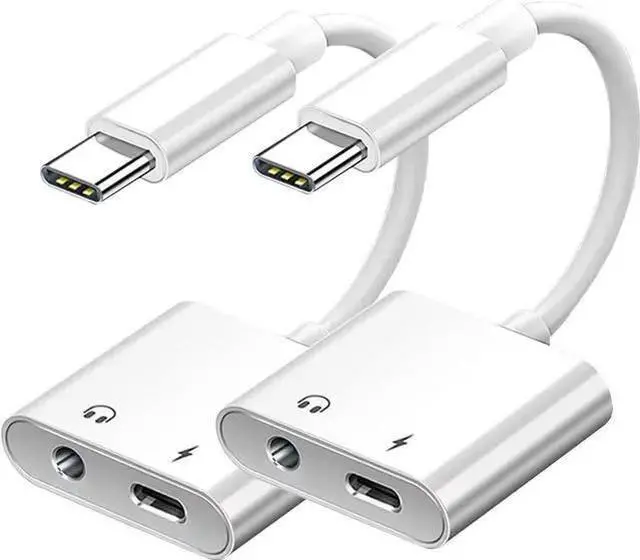 Main image of WISDUM USB C to 3.5mm Headphone and Charger Adapter 2-Pack,2-in-1 USB Type C to Aux Audio Jack and PD Fast Charging Dongle Cable Cord for 15 Pro Max Plus,Galaxy S20 S21 S22 S23 Ultra, Pro,Pixel