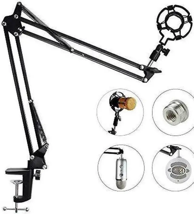 Main image of WISDUM Upgraded Adjustable Microphone Suspension Boom Scissor Arm Stand with Shock Mount Mic Clip Holder 38 to 58 Screw Adapter for Blue Yeti Snowball Other Microphones