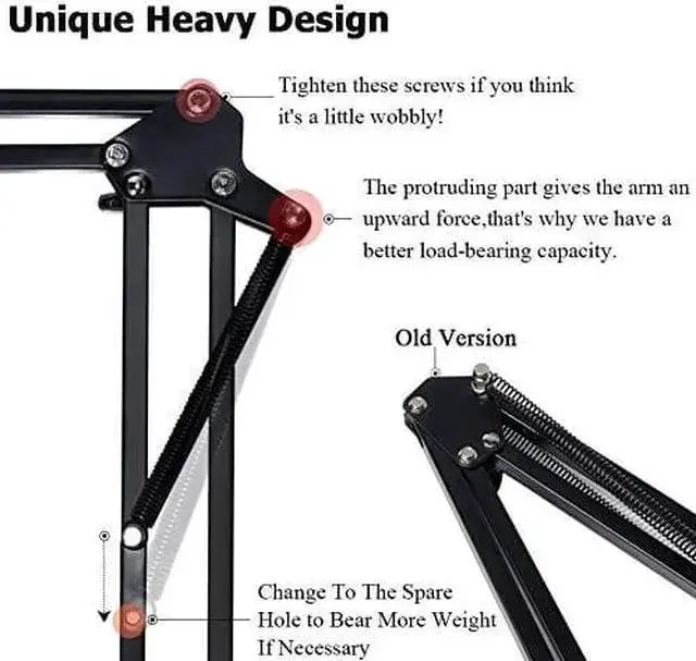 Alt view image 3 of 7 - WISDUM Upgraded Adjustable Microphone Suspension Boom Scissor Arm Stand with Shock Mount Mic Clip Holder 38 to 58 Screw Adapter for Blue Yeti Snowball Other Microphones