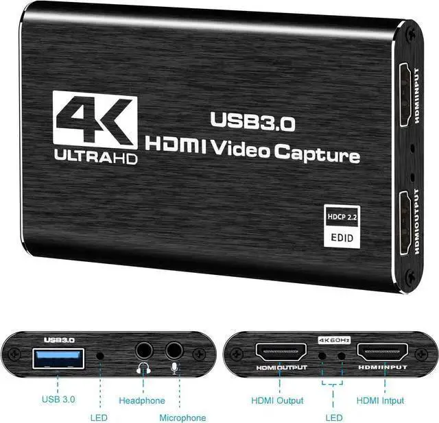 Alt view image 2 of 7 - WISDUM Audio Video Capture Card,4K HDMI USB 3.0 Capture Adapter Video Converter 1080P 60fps Portable Capture Device for Video Game Recording Live Streaming Broadcasting,Support PS4 One Camera