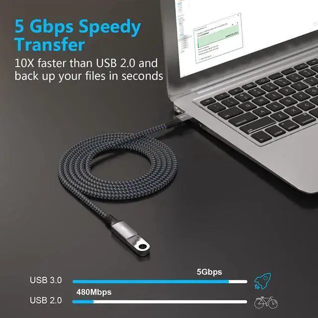 Alt view image 4 of 7 - WISDUM USB 3.0 Extension Cable 20 FT Long Nylon Braided USB Male to Female Cable Heavy Duty USB Extender