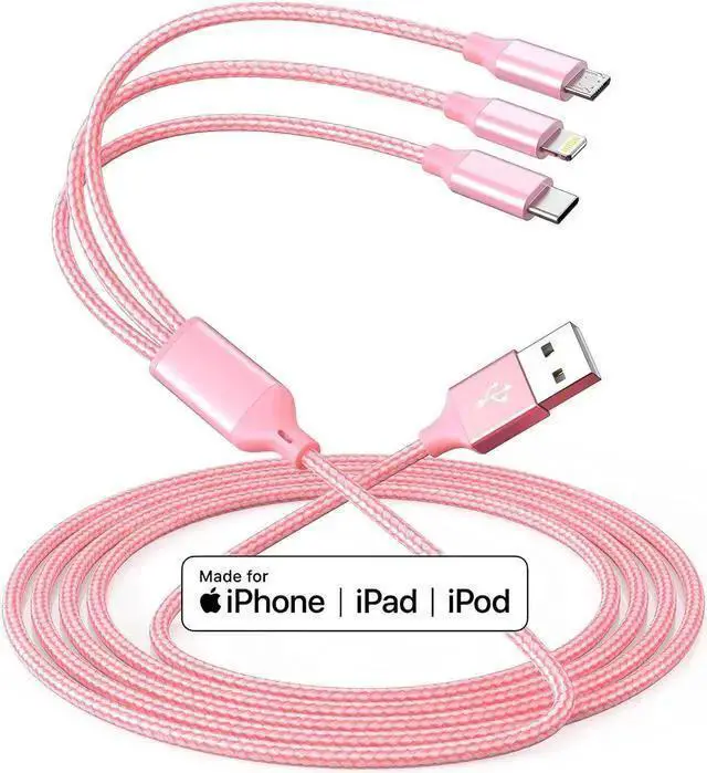 Alt view image 6 of 7 - WISDUM Multiple Charger Cable 3Pack 4FT Multi Charging Cable Rapid Nylon Braided Cord USB Charging Cable 3 in 1 Multi Phone Charger Cord with Type C Micro Lightning USB Connectors for Cell Phones Pink
