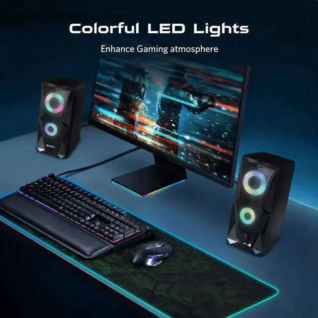 Alt view image 5 of 7 - WISDUM Computer Speakers 10W RGB Gaming PC Speaker with Enhanced Stereo Colorful LED Light, Dual-Channel Multimedia USB Powered Gaming Speakers for PC Desktop Laptop Tablet Smartphones.